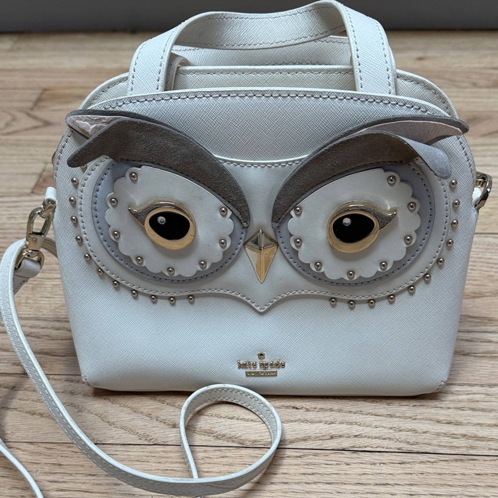 Kate Spade Owl Novelty Purse Gray and White Crossbody Bag